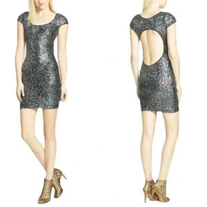Dress The Population Gabriella Mini Dress, Sequined Open Back Dress, Large